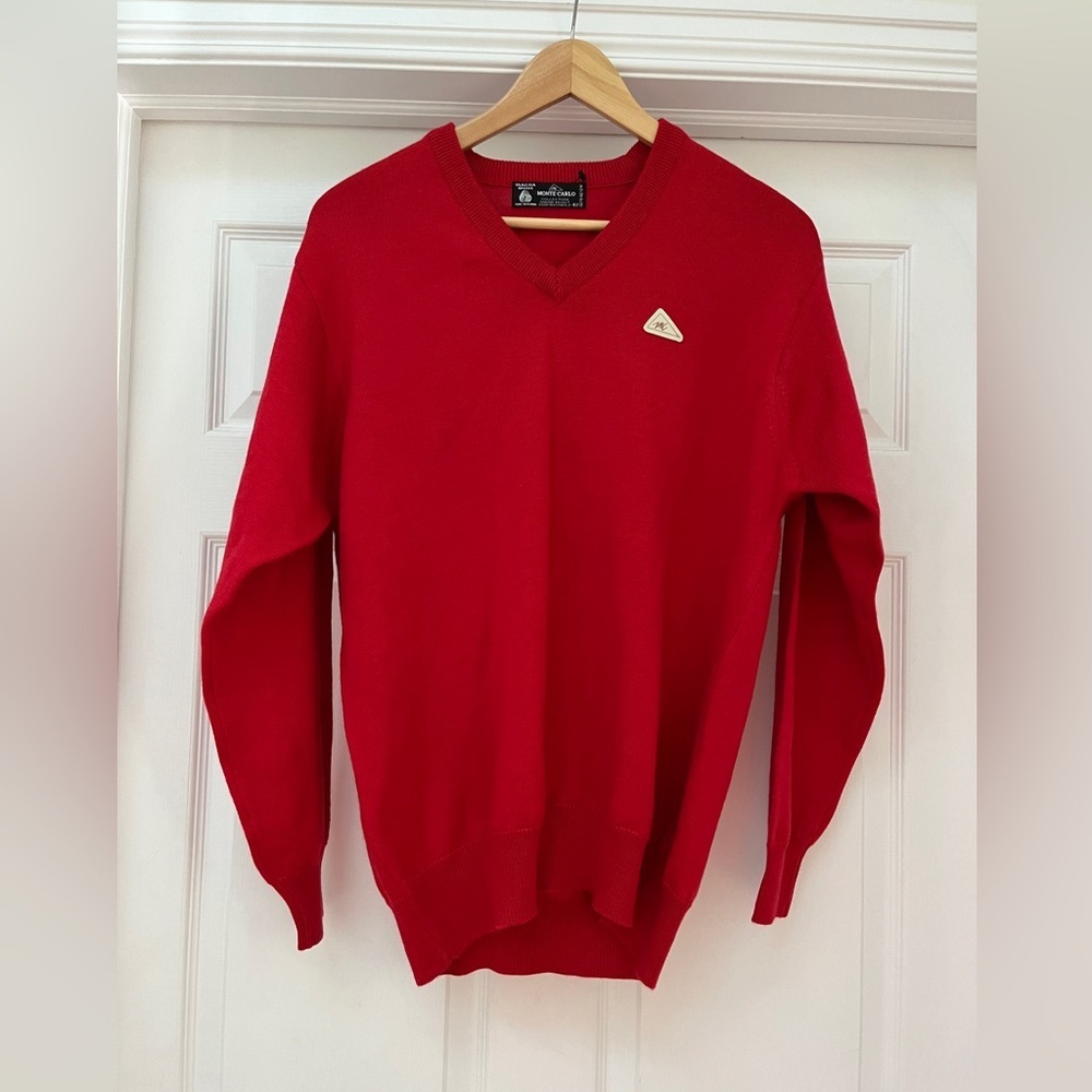 NWOT MONTE CARLO Collection Mens V Neck wool Pullover Sweater Size Size 42 red